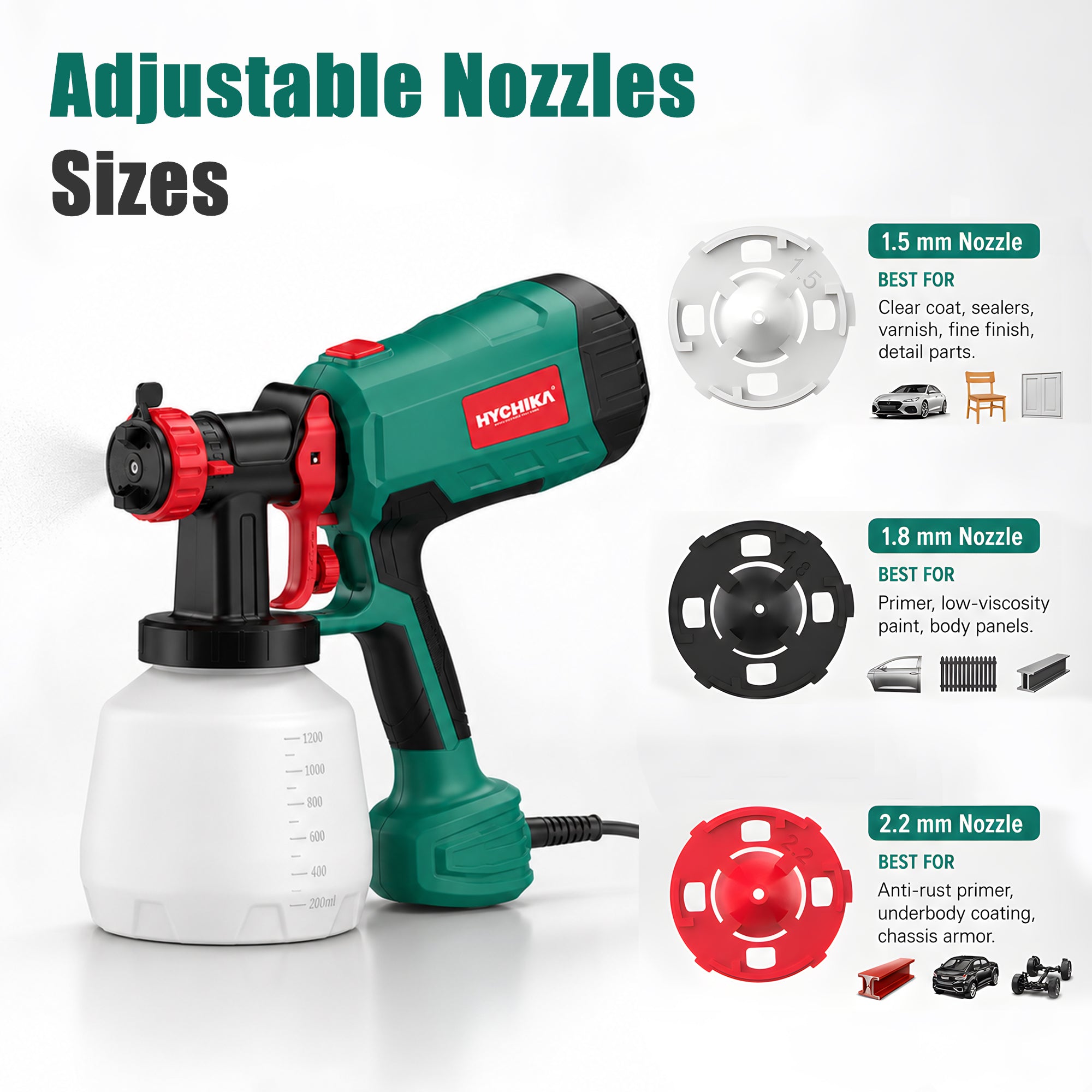 HYCHIKA 600W/60HZ HVLP Auto Paint Spray Gun 1200ML