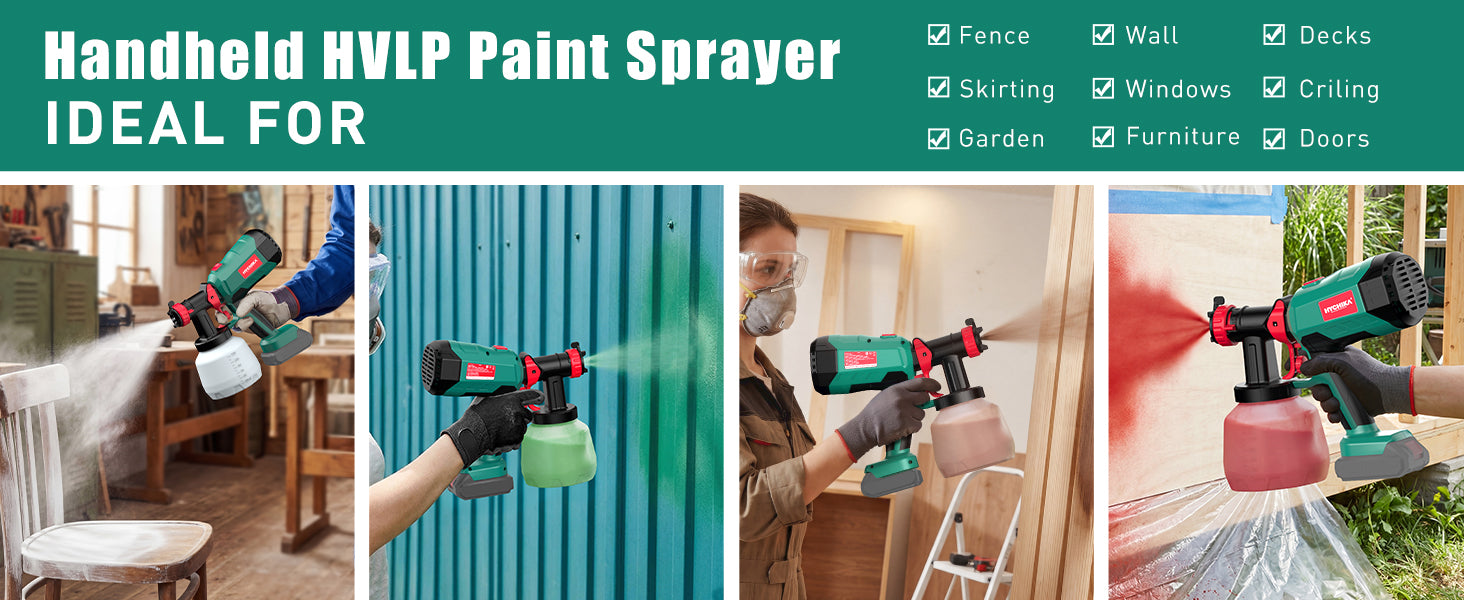 HYCHIKA Cordless HVLP Paint Sprayer 600W, 1200ml, Battery Not Included