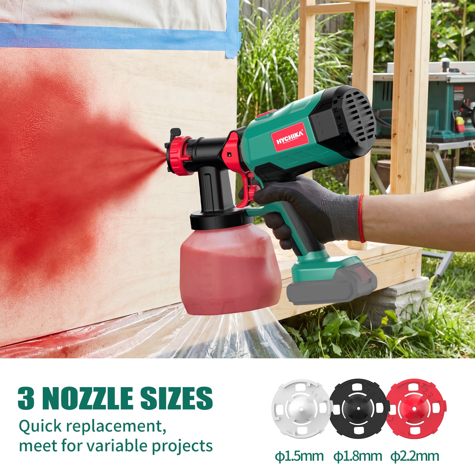 HYCHIKA Cordless HVLP Paint Sprayer 600W, 1200ml, Battery Not Included