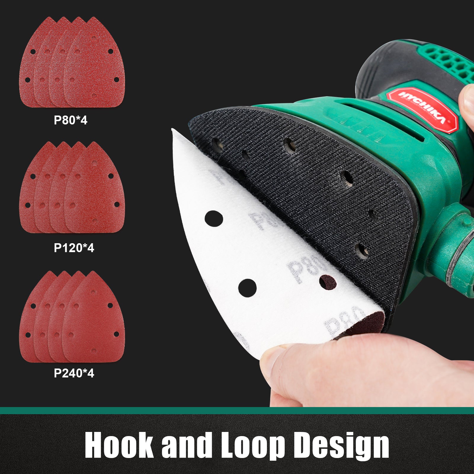 HYCHIKA Ponceuse de détail 140 W, outil de ponceuse à paume 1,2 A avec 12 papiers de verre (UE/US)