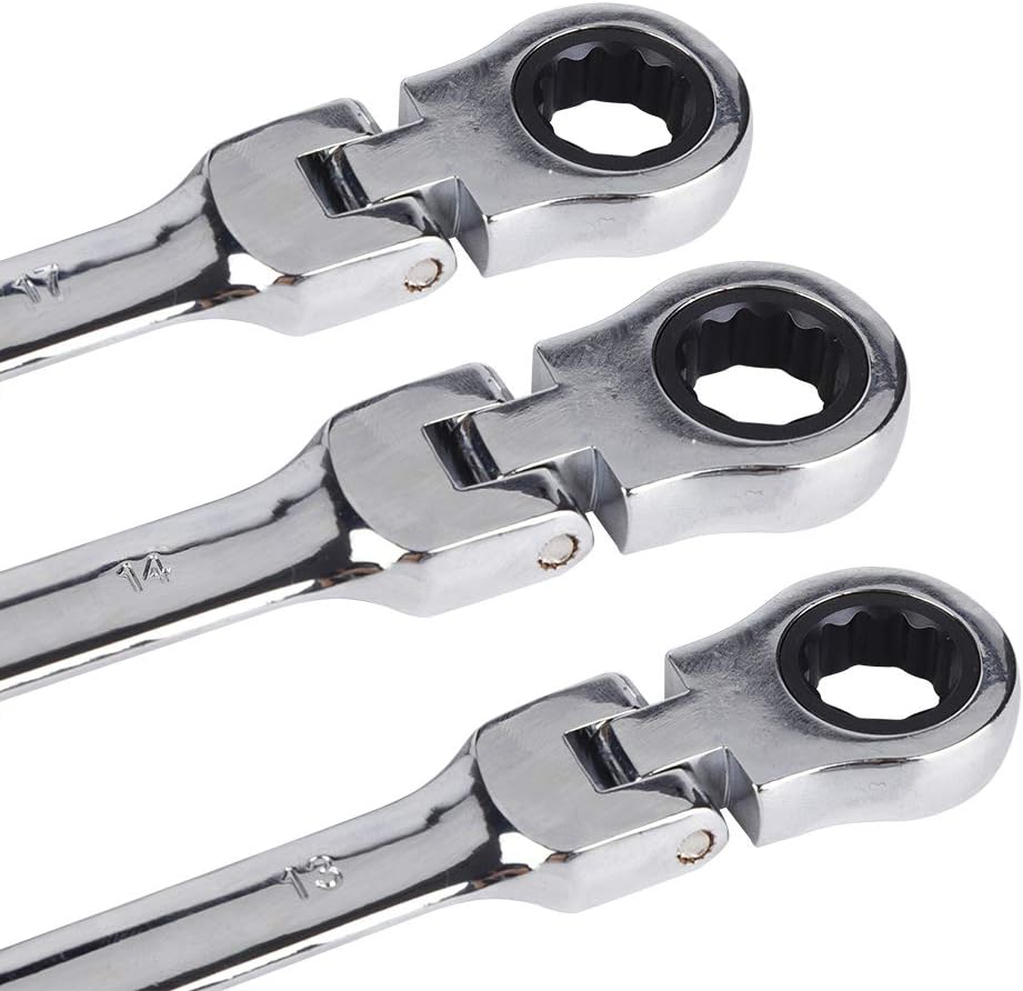 6 Pcs Flexible Ratchet Spanner Set, Flexible Head Multi-Functional Ratchet Conination Spanner Wrench 8-17mm Repair Tools Set