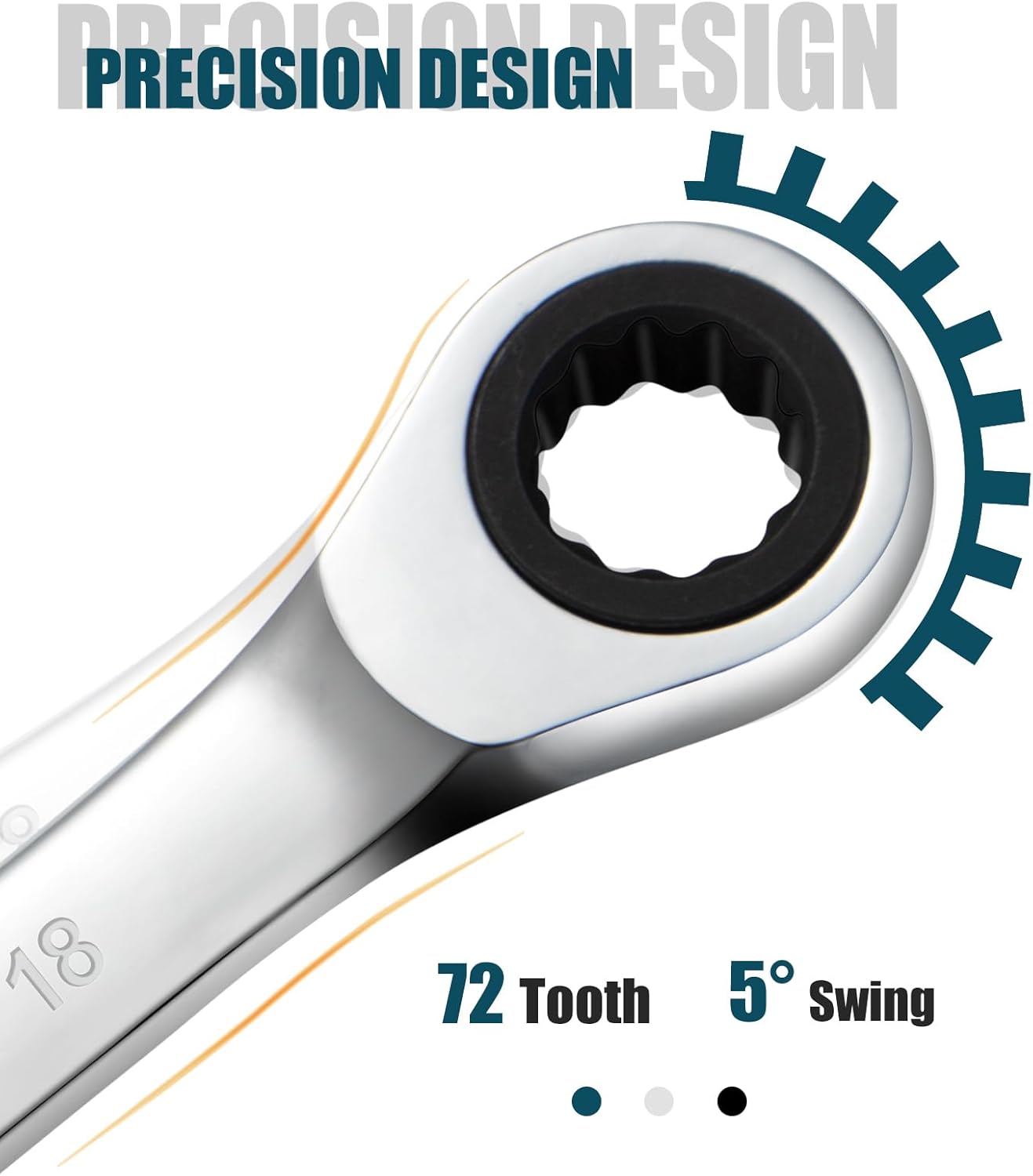 SORAKO 18mm Ratcheting Combination Wrench, Chrome Vanadium Steel Gear Wrench, Industrial Grade Cr-V Steel Gear Spanner, Household Garage Tools(Metric)