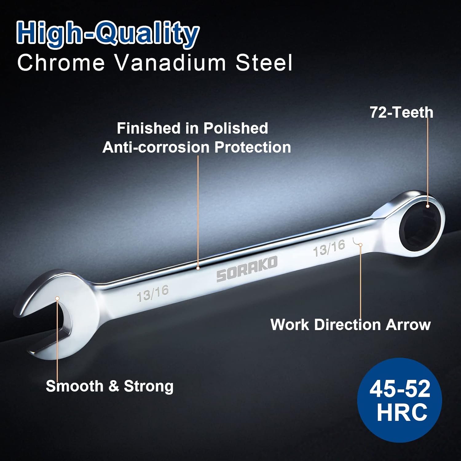 SORAKO Ratcheting Combination Wrench Cr-V Steel (12-Pcs)