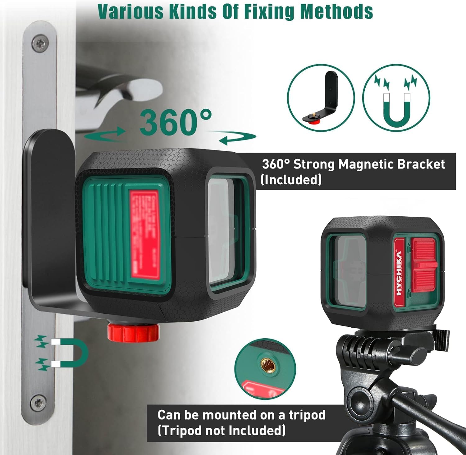 HYCHIKA Laser Level Self Leveling Green Cross Line Lasers Level Tool 50ft Measure Range