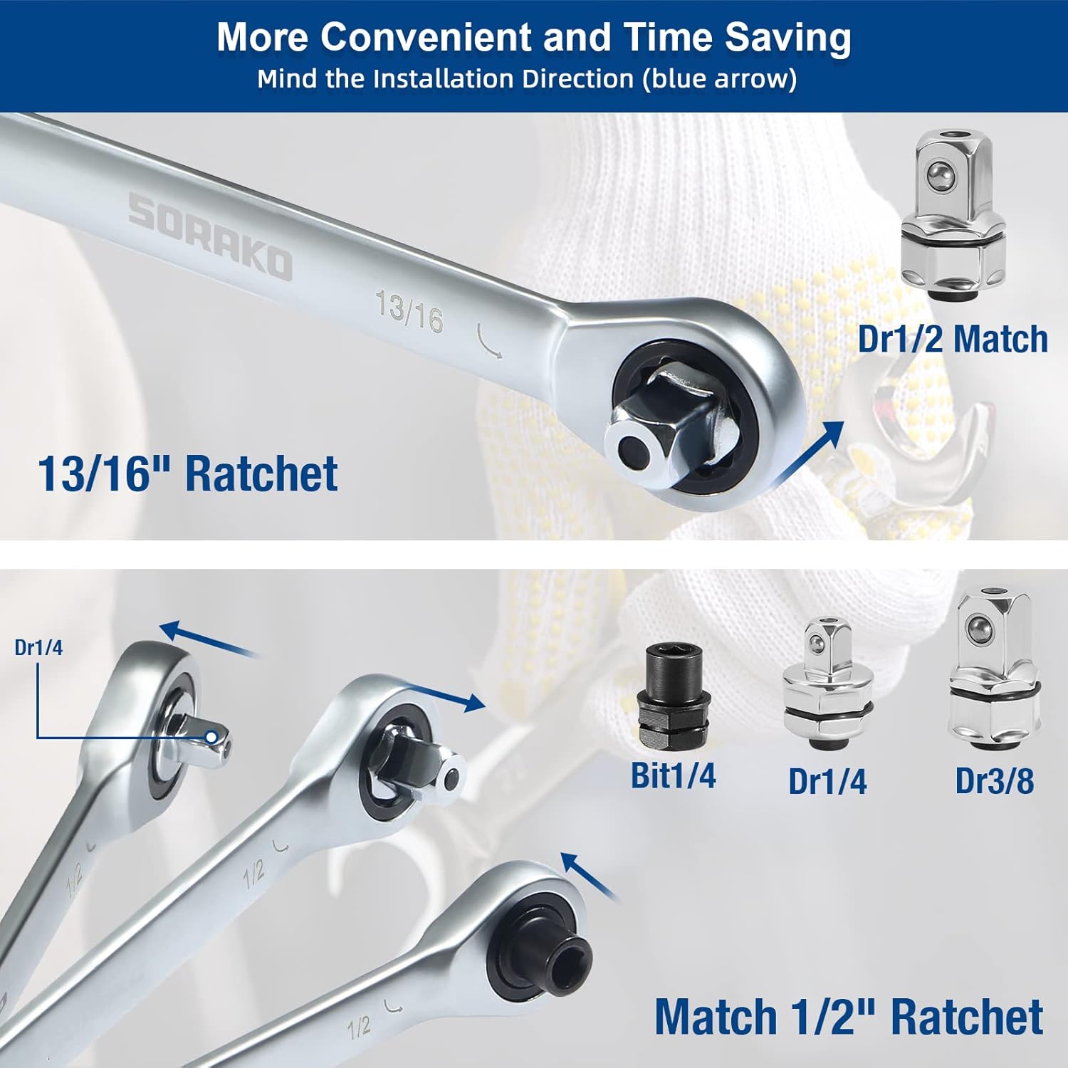 SORAKO Ratcheting Combination Wrench Cr-V Steel (12-Pcs)