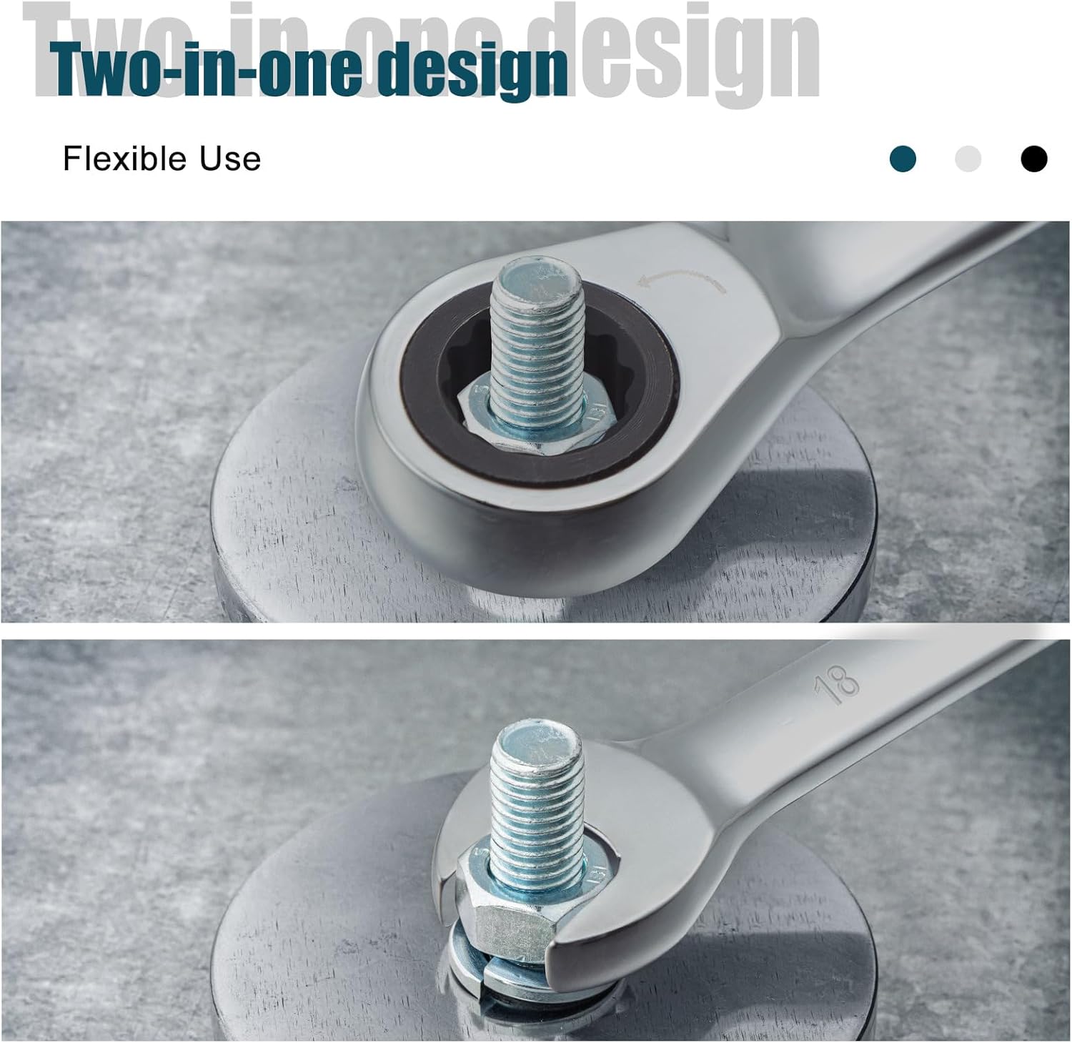 SORAKO 18mm Ratcheting Combination Wrench, Chrome Vanadium Steel Gear Wrench, Industrial Grade Cr-V Steel Gear Spanner, Household Garage Tools(Metric)