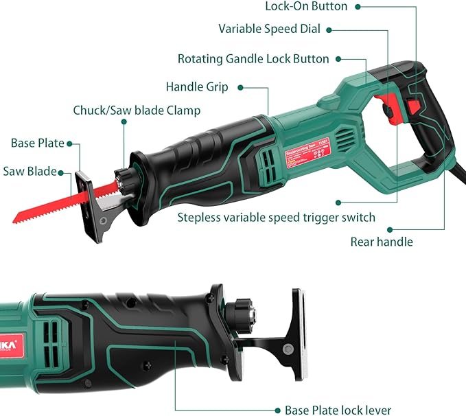 HYCHIKA Corded Reciprocating Saw, 2PCS Blades
