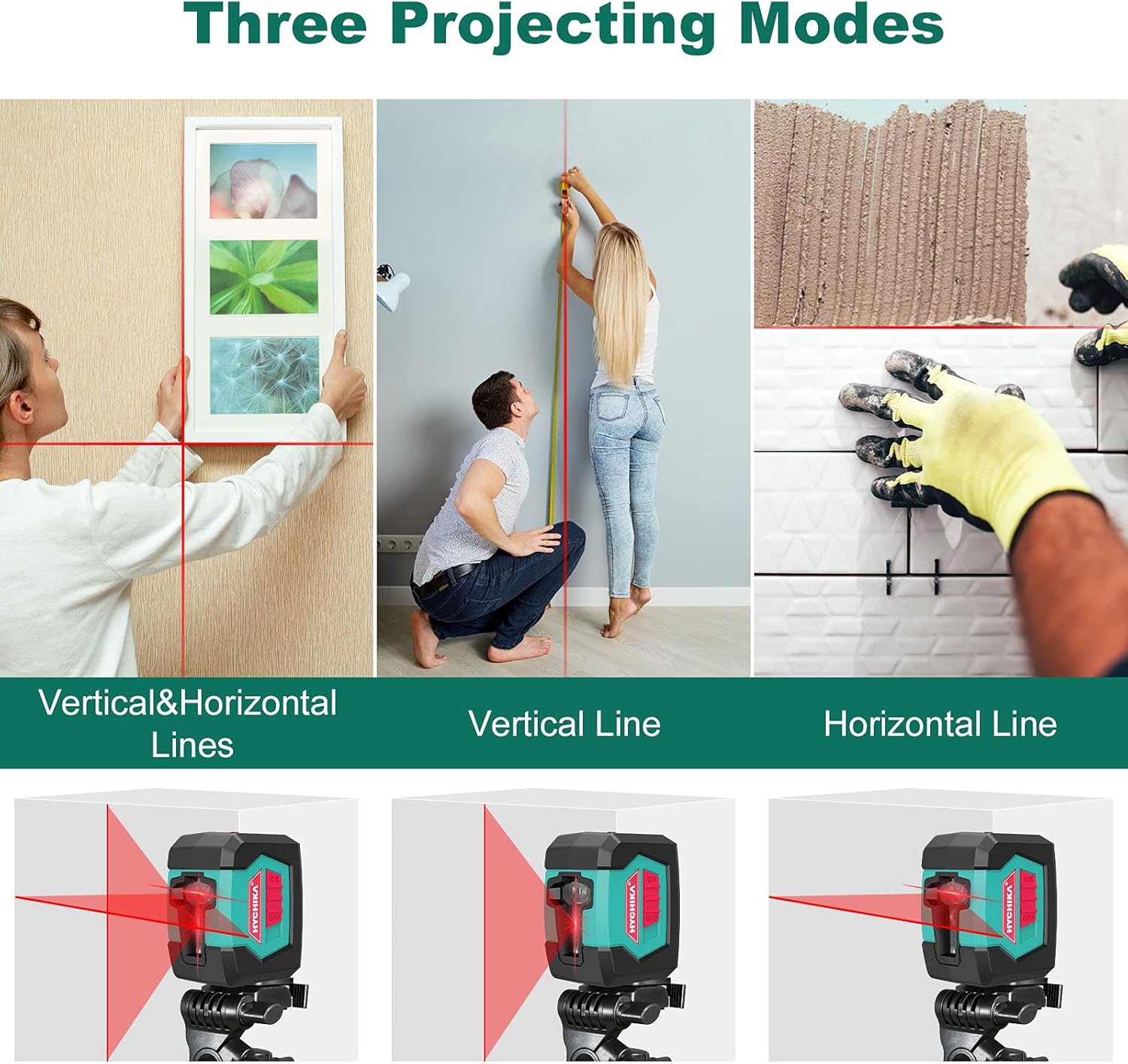 Laser Level, HYCHIKA 50 Feet Cross Line Laser, Self-Leveling with Dual Modules