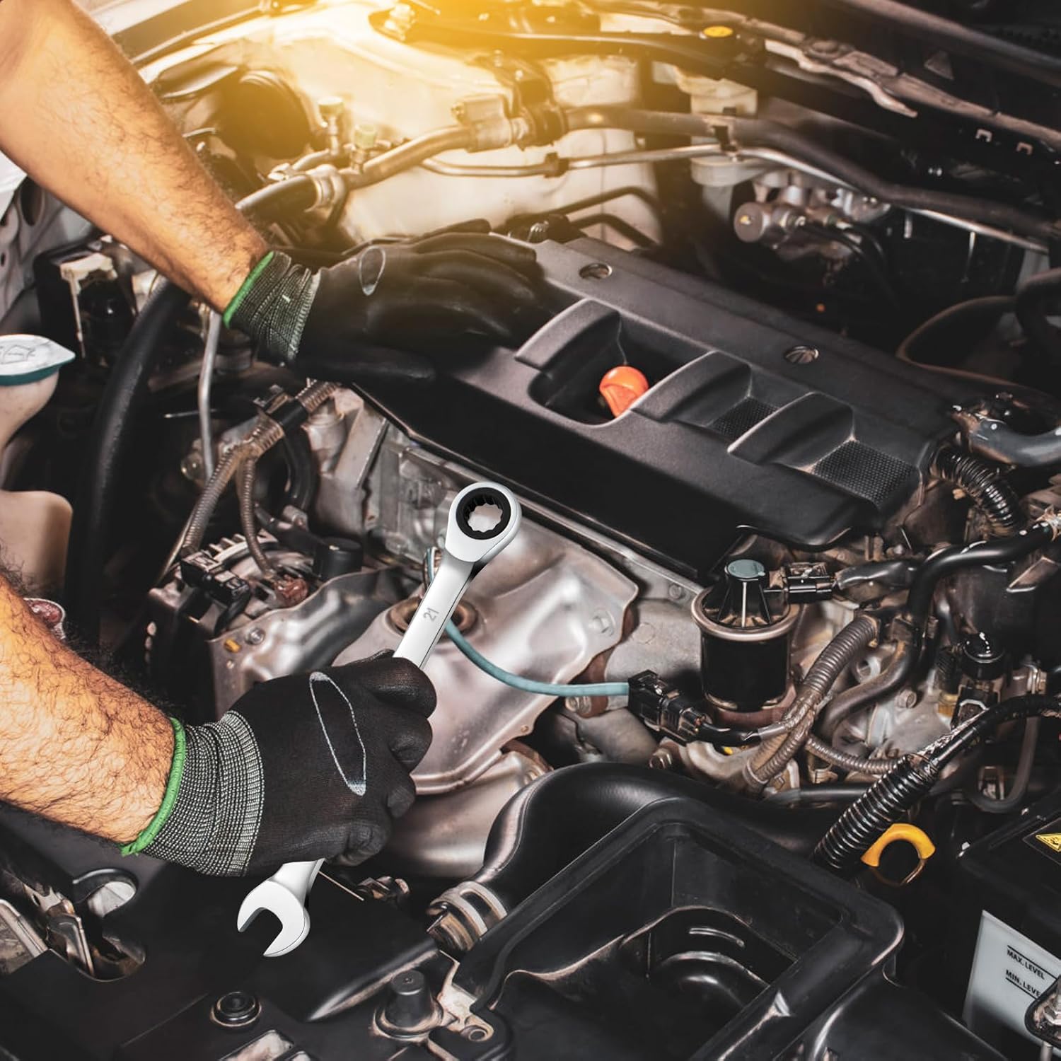 SORAKO 21mm Ratcheting Combination Wrench, Chrome Vanadium Steel Gear Wrench