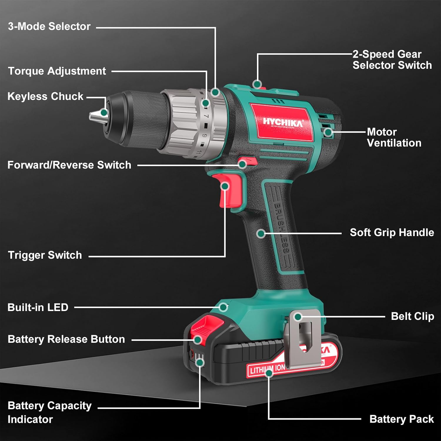Cordless Brushless Hammer Drill Sets 18V, 60N·m Max, 2.0A Battery with 53Pcs Combi Accessories