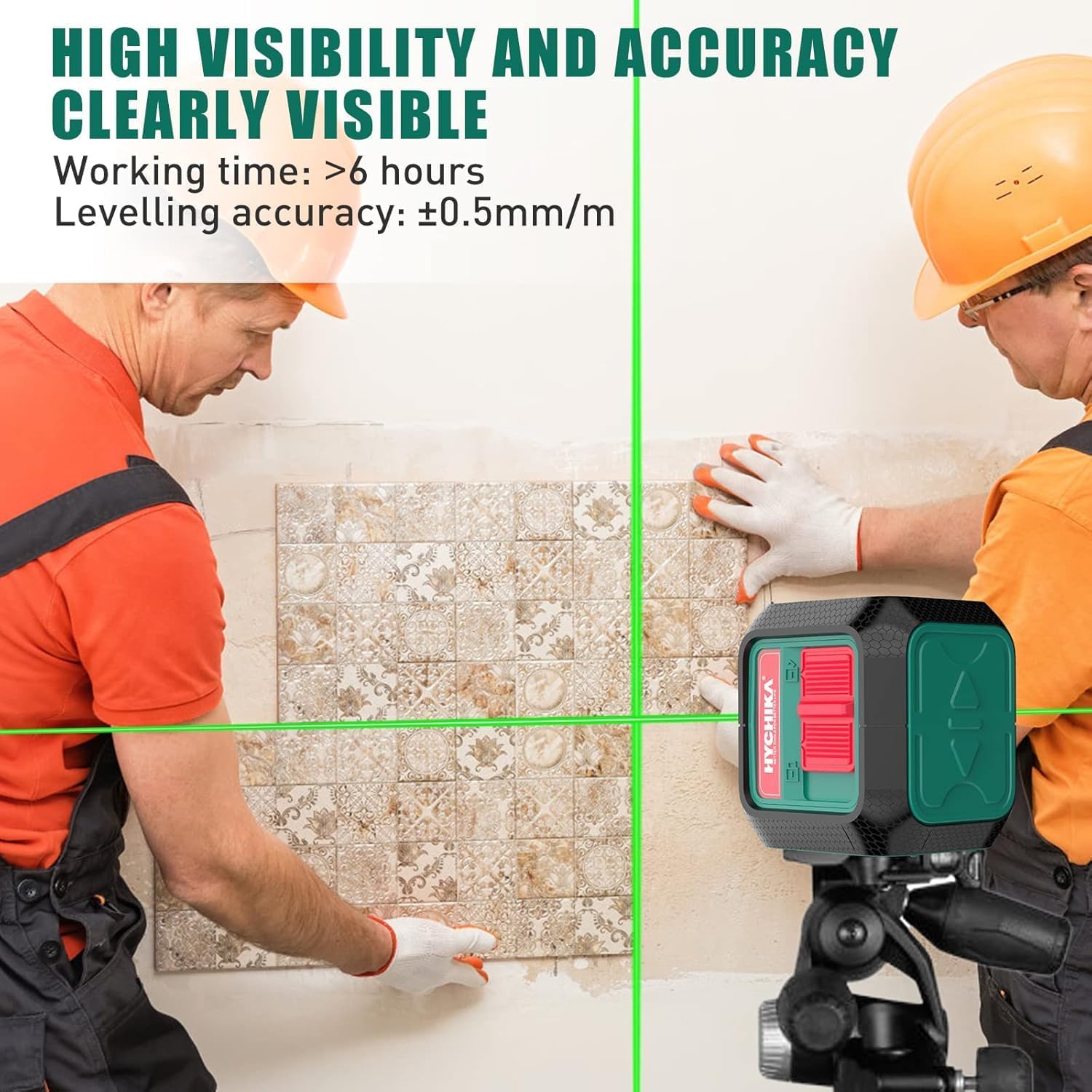 HYCHIKA Laser Level Self Leveling Green Cross Line Lasers Level Tool 50ft Measure Range