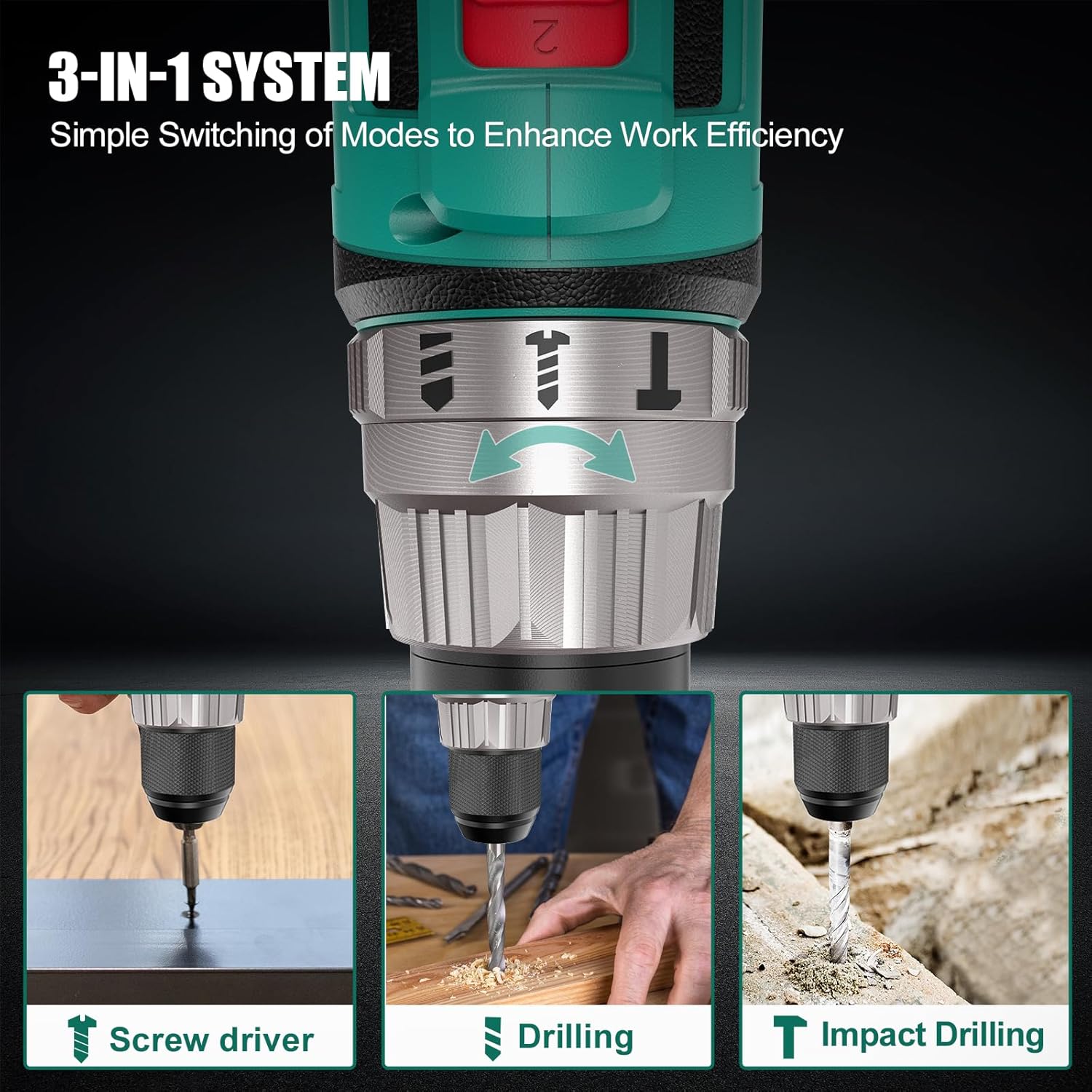 Cordless Brushless Hammer Drill Sets 18V, 60N·m Max, 2.0A Battery with 53Pcs Combi Accessories