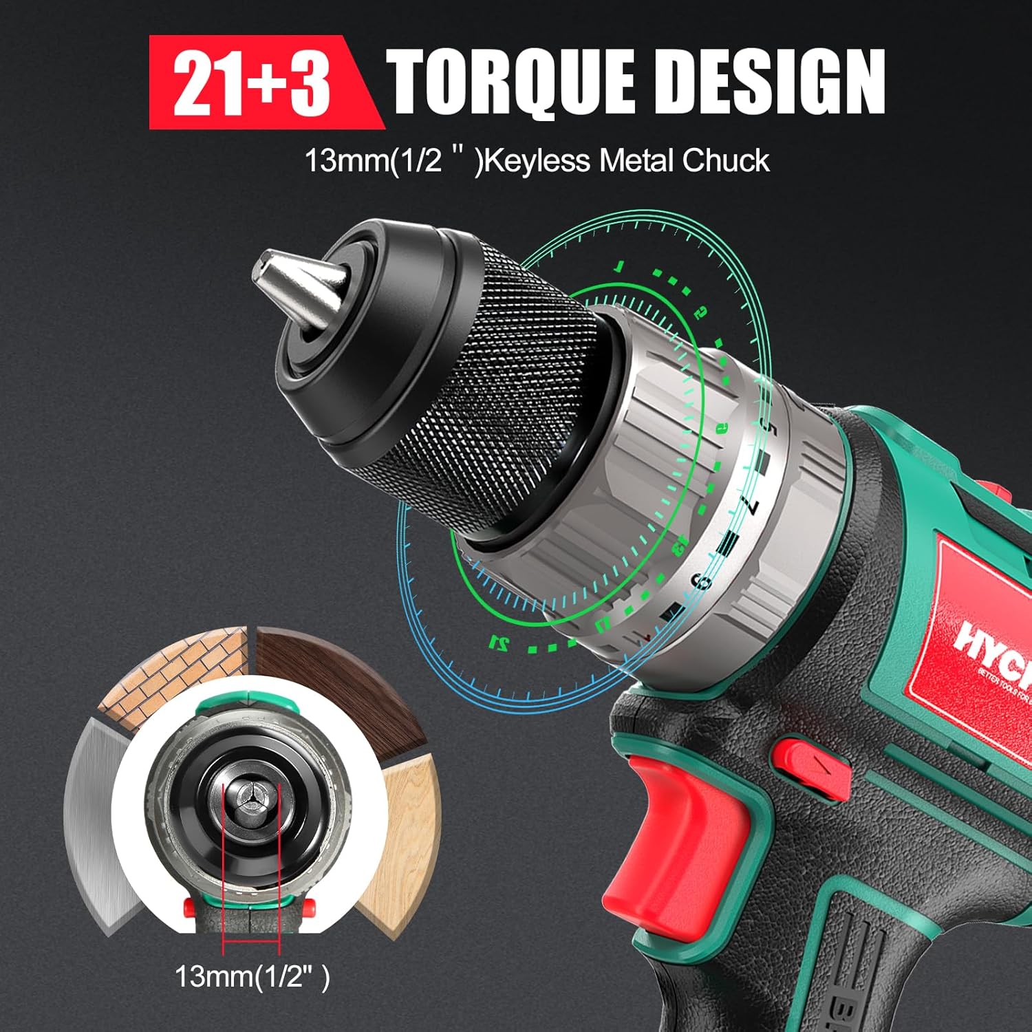 Cordless Brushless Hammer Drill Sets 18V, 60N·m Max, 2.0A Battery with 53Pcs Combi Accessories