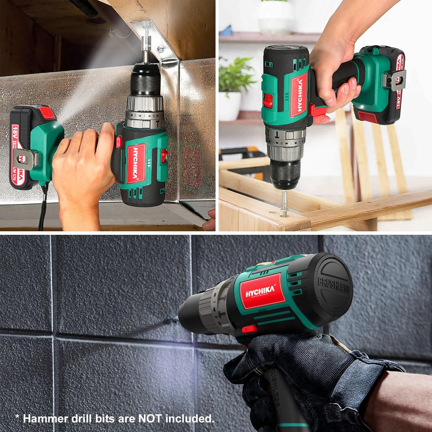 Cordless Brushless Hammer Drill Sets 18V, 60N·m Max, 2.0A Battery with 53Pcs Combi Accessories