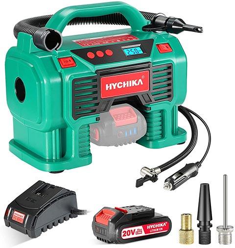 Air Compressor Tire Inflator 12V DC/20V 2.0Ah Battery - HYCHIKA