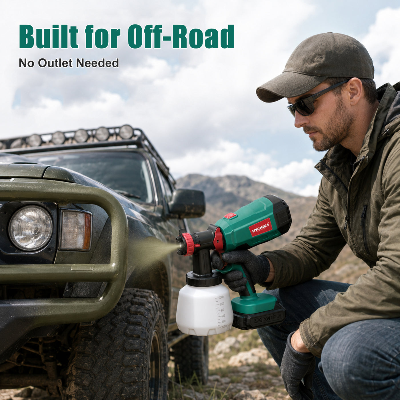 HYCHIKA Cordless HVLP Paint Sprayer 600W – Off-Road & Automotive, 1200ml, Battery Not Included