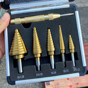 6PCS HSS Titanium Step Drill Bit Set W Automatic Center Punch High Speed Steel - HYCHIKA