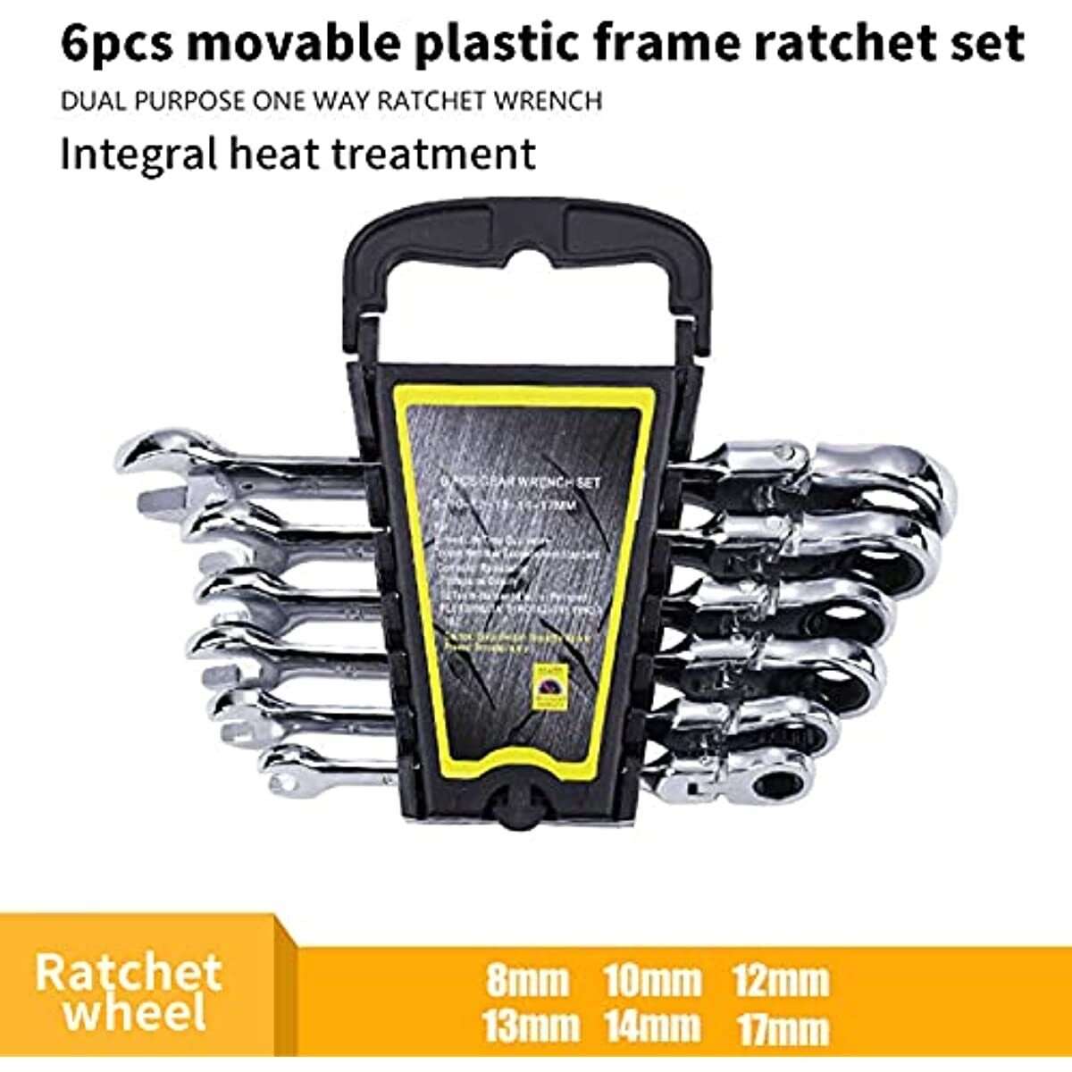 6PCS Ratcheting Wrench Combination Set 8-17mm Adjustable With Storage Rack Metric - HYCHIKA