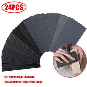 24PCS Wet Dry SandPaper Mixed Grit 120-3000 Car Repair Paint Assorted Wood - HYCHIKA