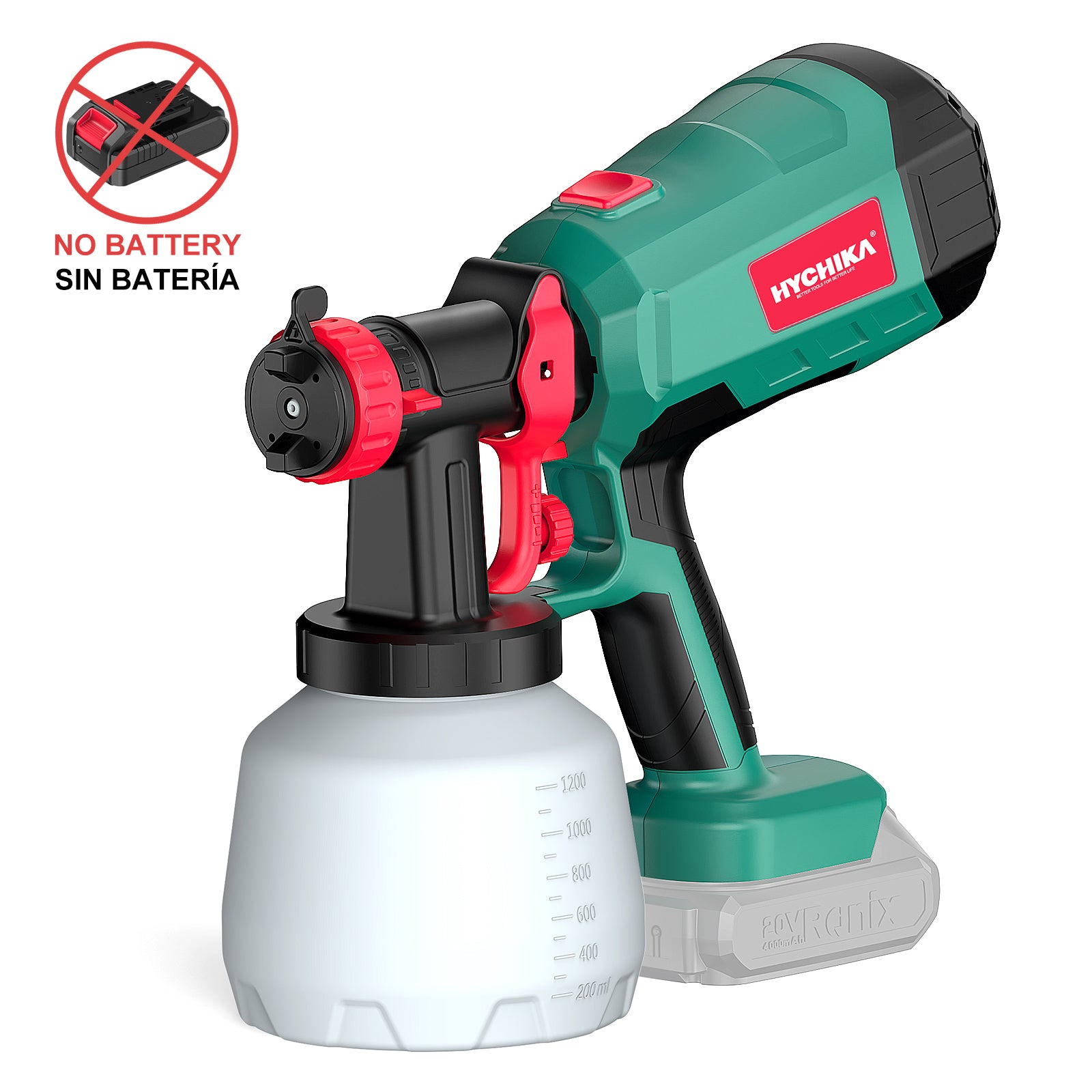 HYCHIKA Cordless Electric HVLP Auto Paint Sprayer, 600W, 1200ML (battery not included.)