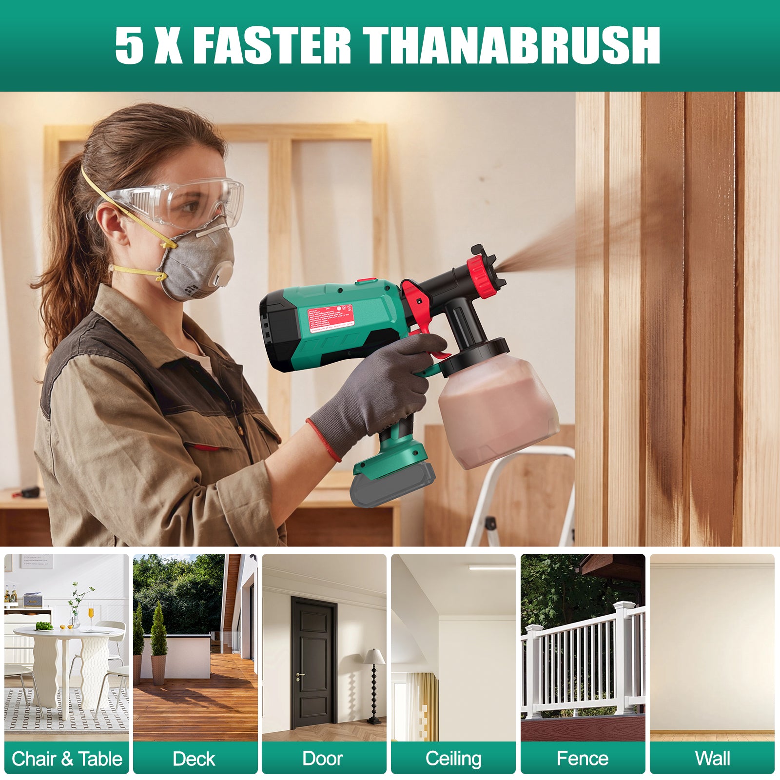 HYCHIKA Cordless HVLP Paint Sprayer 600W, 1200ml, Battery Not Included