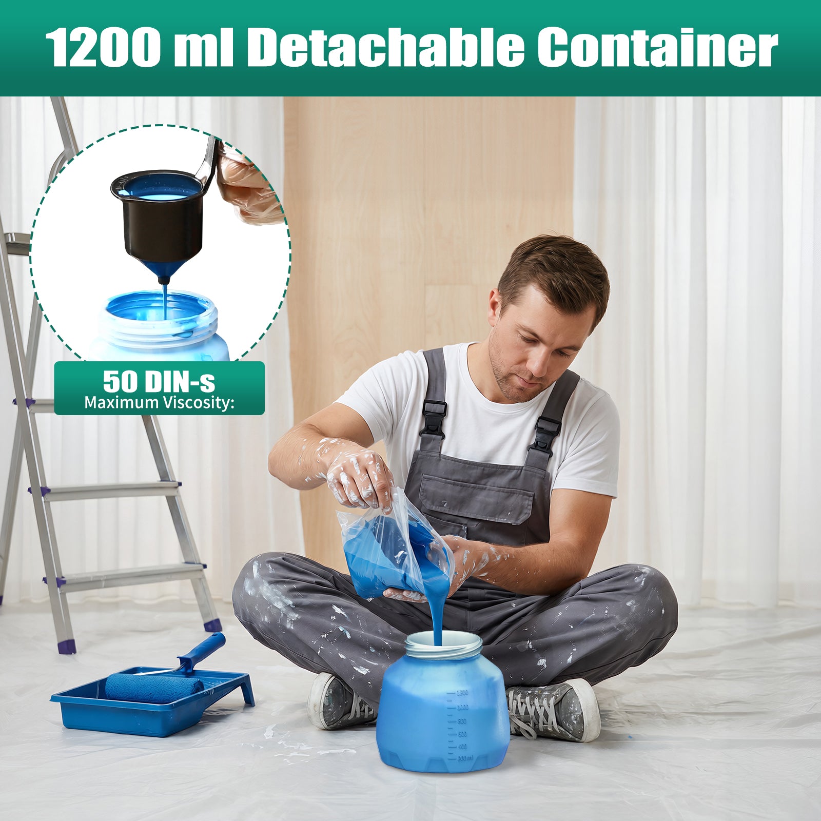 HYCHIKA Cordless HVLP Paint Sprayer 600W, 1200ml, Battery Not Included