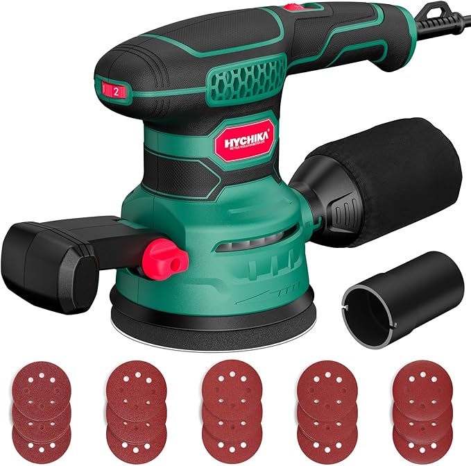 5-Inch Orbital Sander 450W with 20pcs Sandpapers, 6 Variable Speeds