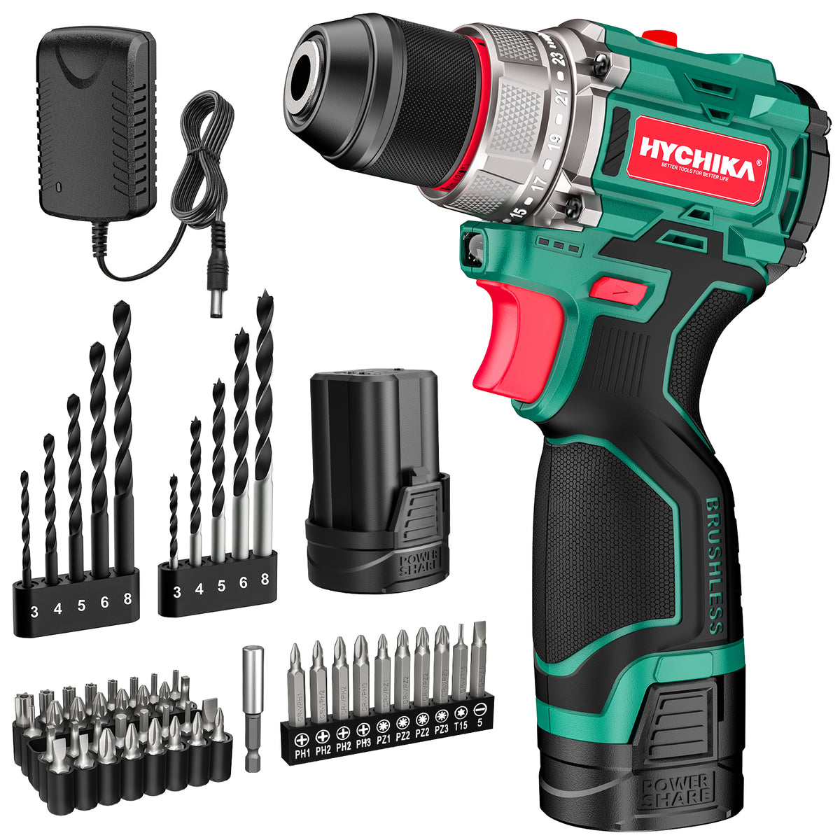HYCHIKA 16.8V Brushless Cordless Drill Driver Set