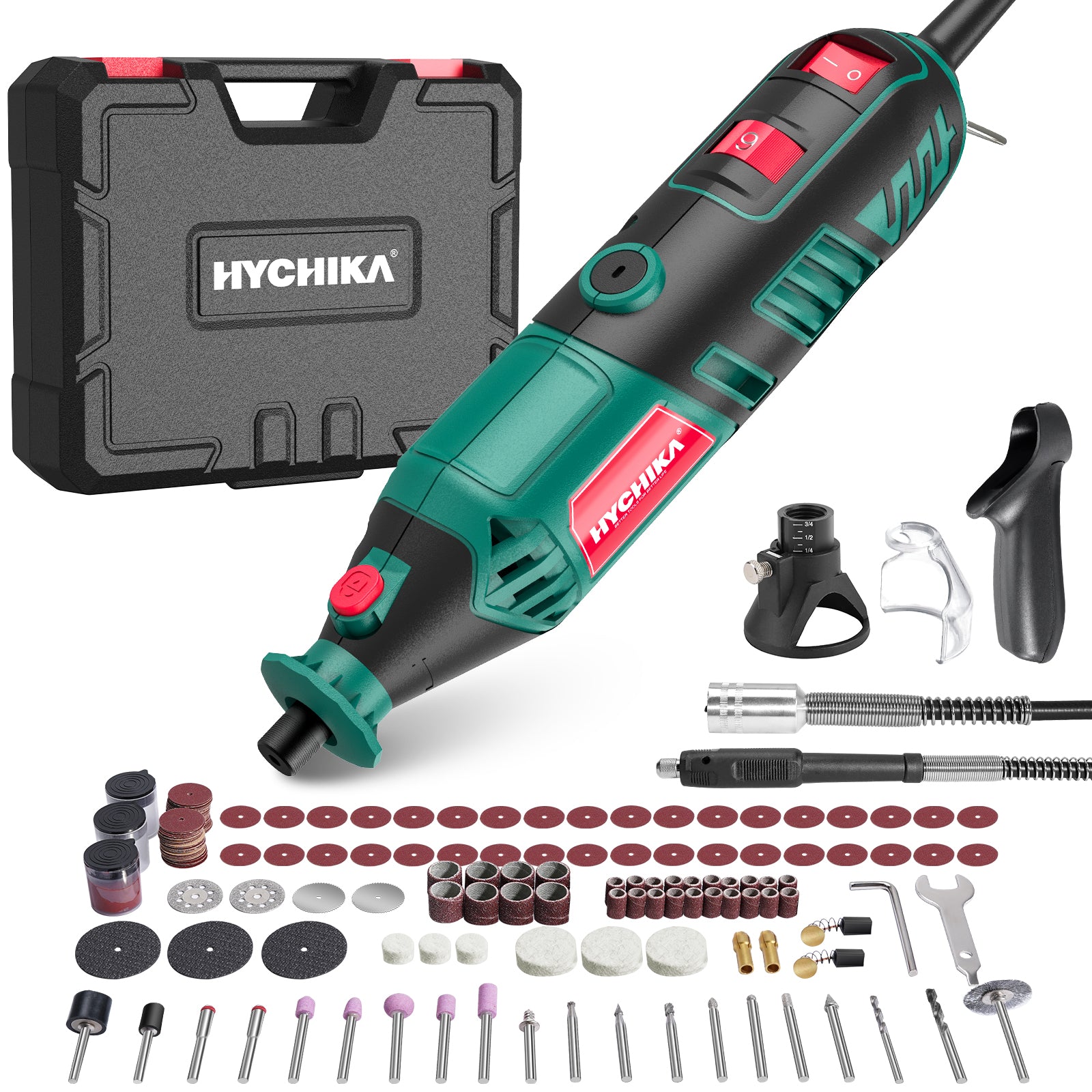 HYCHIKA 180W Rotary Tool, Variable Speed Rotary Tool Kit with Flex Shaft, 173pcs Accessories Kit & 8000-35000RPM Multi-Tool【US Only】