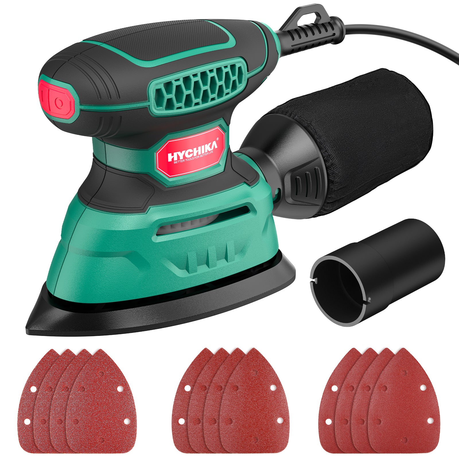 HYCHIKA 140W Detail Sander, 1.2A Palm Sander Tool with 12pcs Sandpapers (EU/US)