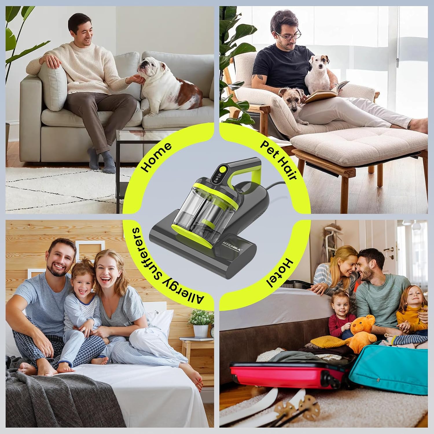 HYCHIKA 5-in-1 Mattress Vacuum Cleaner，16kPa & 36000 CPM with UV-C, Heat, Ultrasonic for Pet Hair and Debris on Bed, Sofa, Carpet