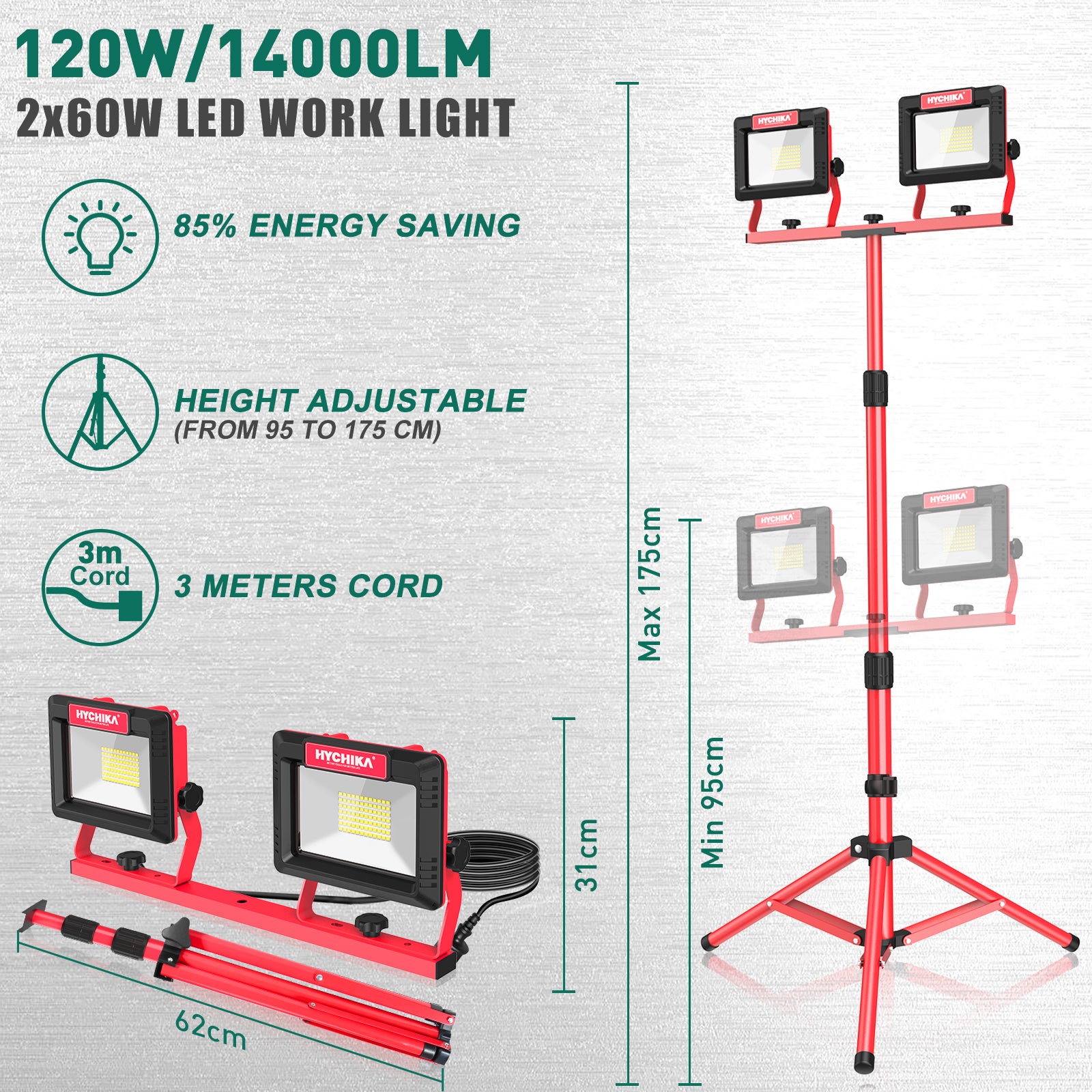 LED-Baustrahler mit Stativ 2 x 60 W (nur EU) 