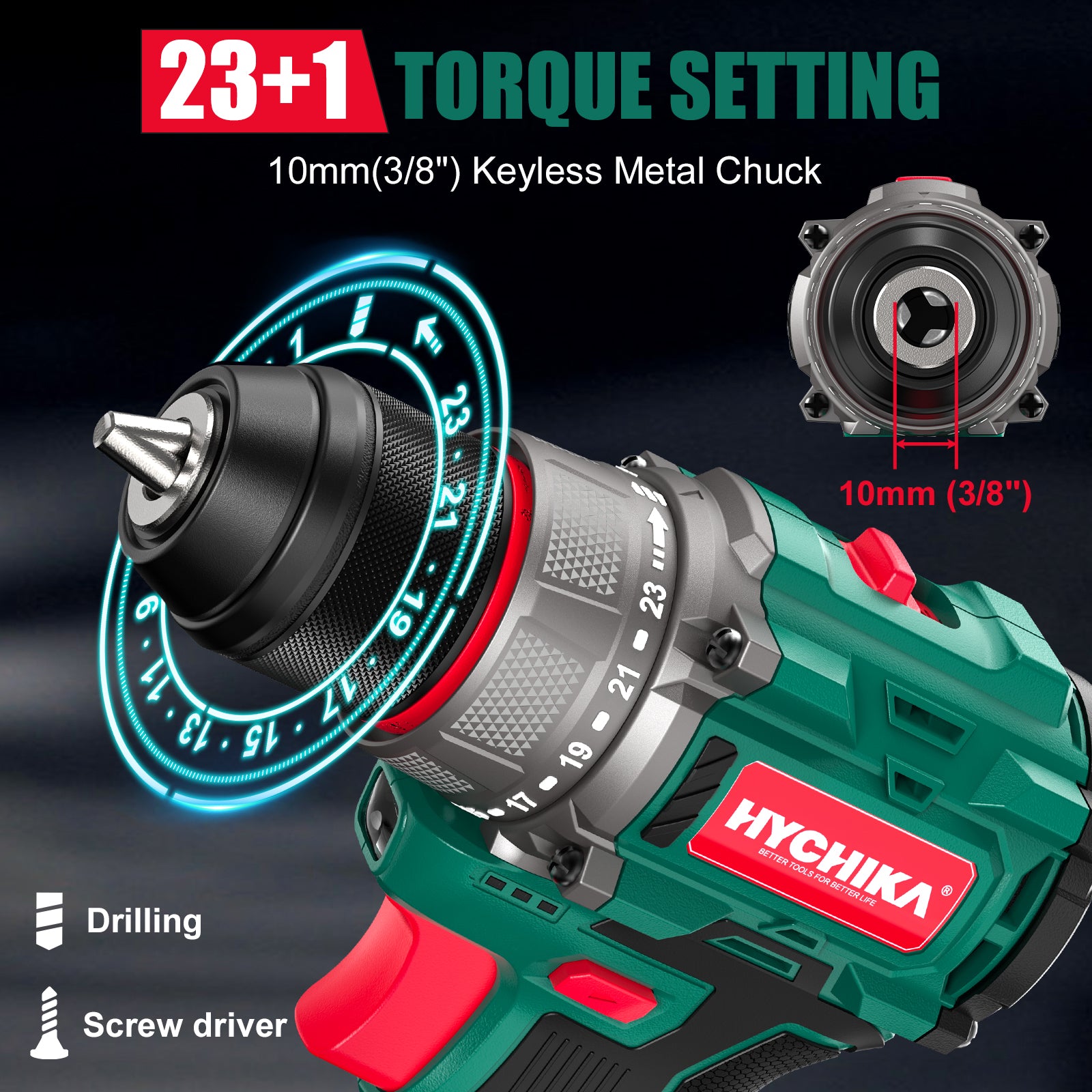 16.8V Brushless Drill Screwdriver, 45 Nm Max, 2-Speed with 23 + 1 Torque Levels, 53 Pieces Accessories, LED Light, 1500 mAh Battery