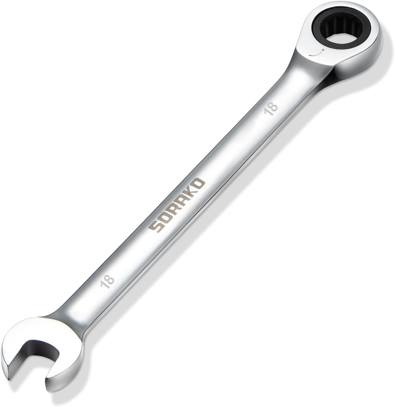 SORAKO 18mm Ratcheting Combination Wrench, Chrome Vanadium Metric Open End & Box End Wrench
