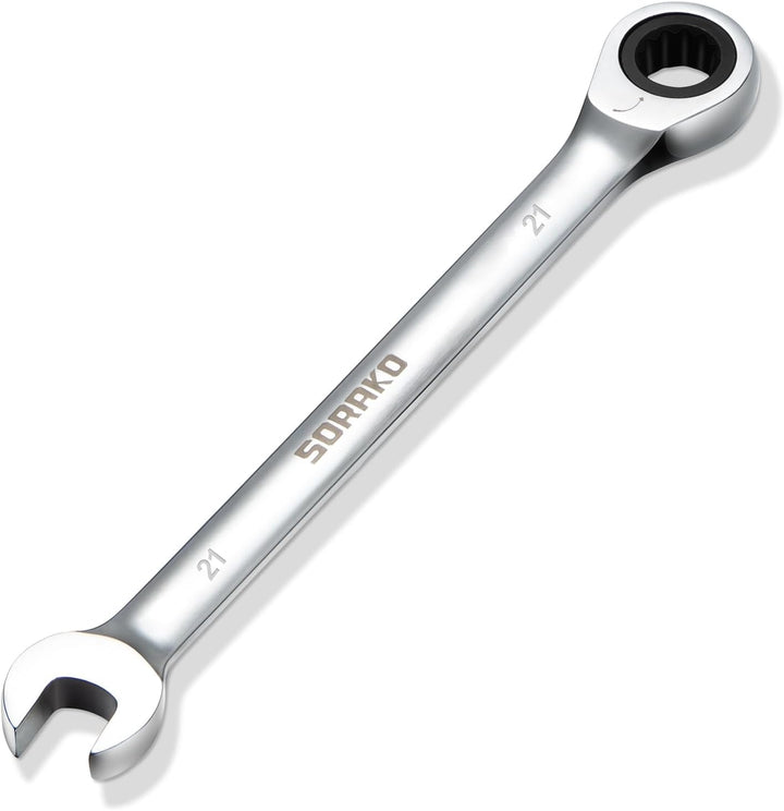 SORAKO 21mm Ratcheting Combination Wrench, Chrome Vanadium Metric Open End & Box End Wrench