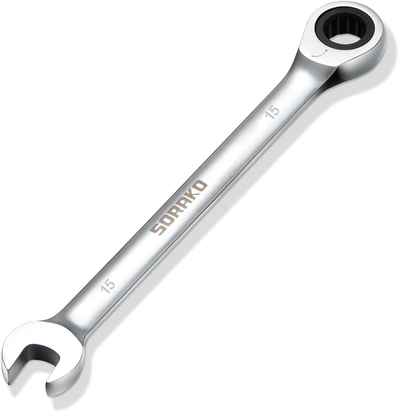 SORAKO 15mm Ratcheting Combination Wrench, Chrome Vanadium Steel Gear Wrench, Industrial Grade Cr-V Steel Gear Spanner