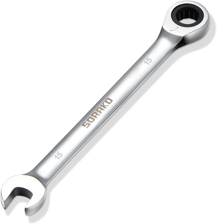 SORAKO 15mm Ratcheting Combination Wrench, Chrome Vanadium Steel