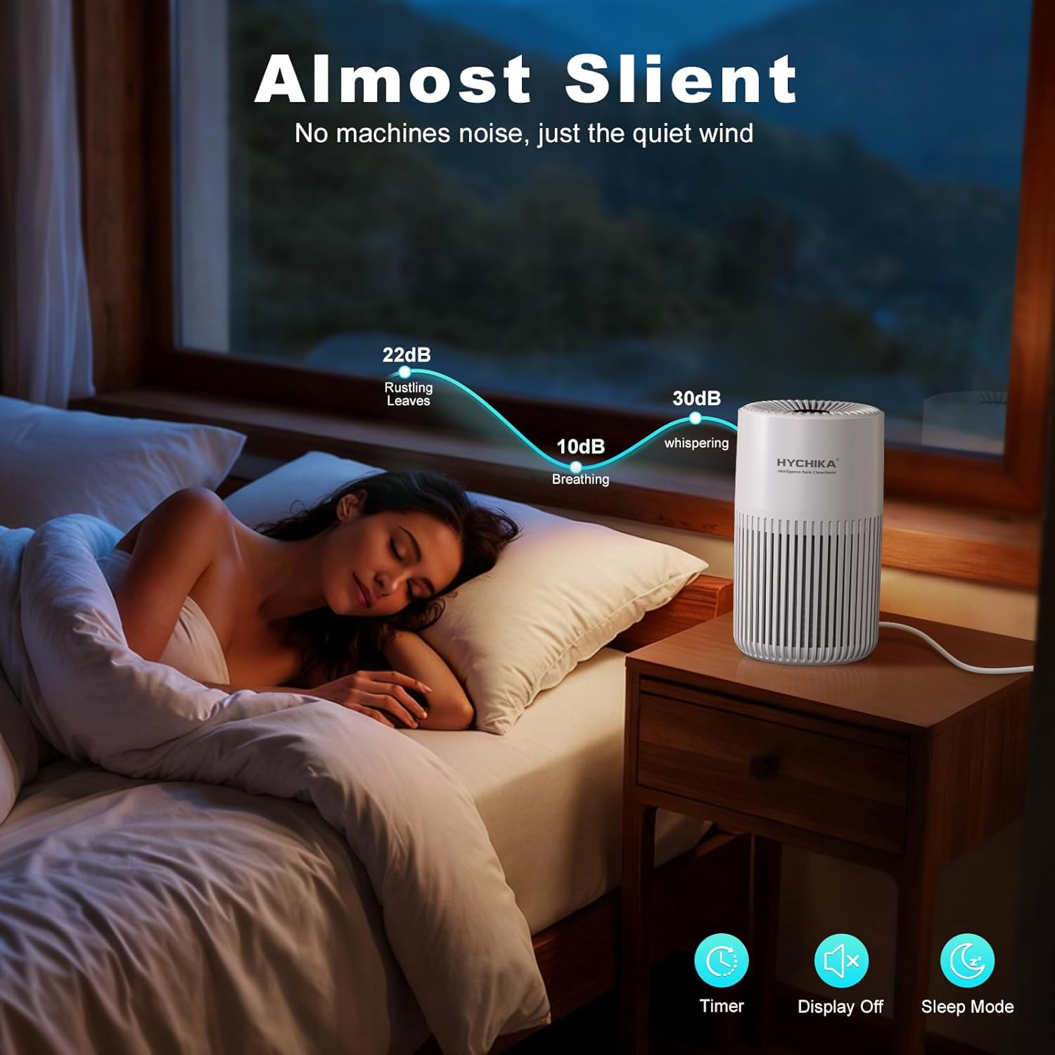 HYCHIKA HEPA Air Purifier for Home Bedroom, 56 CFM CADR, True H13 Filter, 20dB Quiet Sleep Mode, Removes Dust, Pollen, Pet Dander