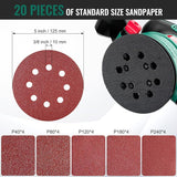 HYCHIKA 450W 5-Inch Random Orbital Sander with 20 Sandpapers