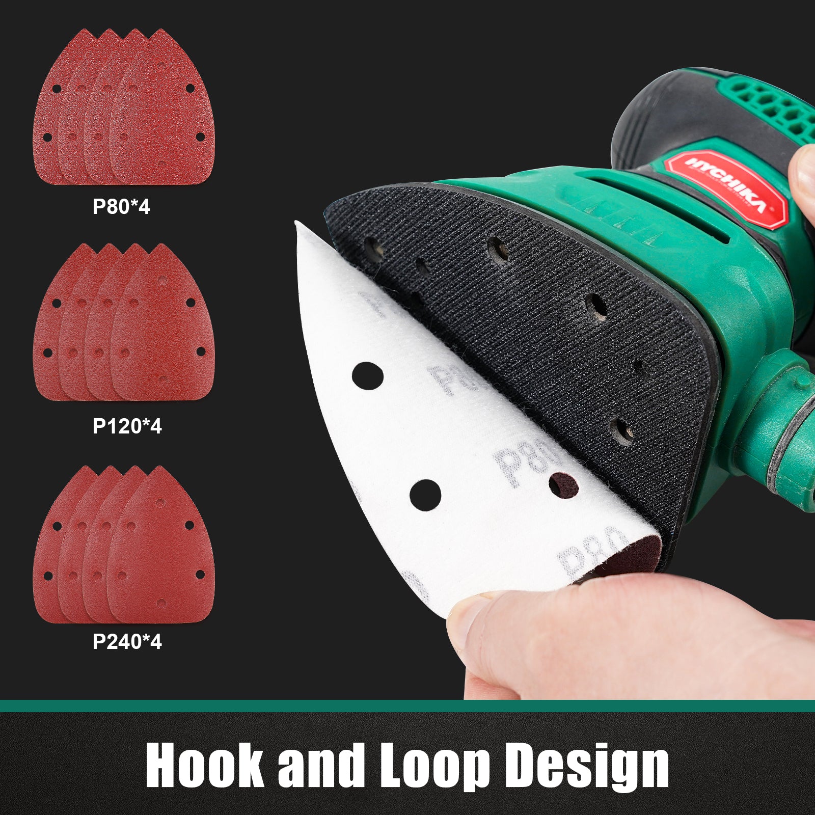 HYCHIKA 140W Detail Sander, 1.2A Palm Sander Tool with 12pcs Sandpapers (EU/US)