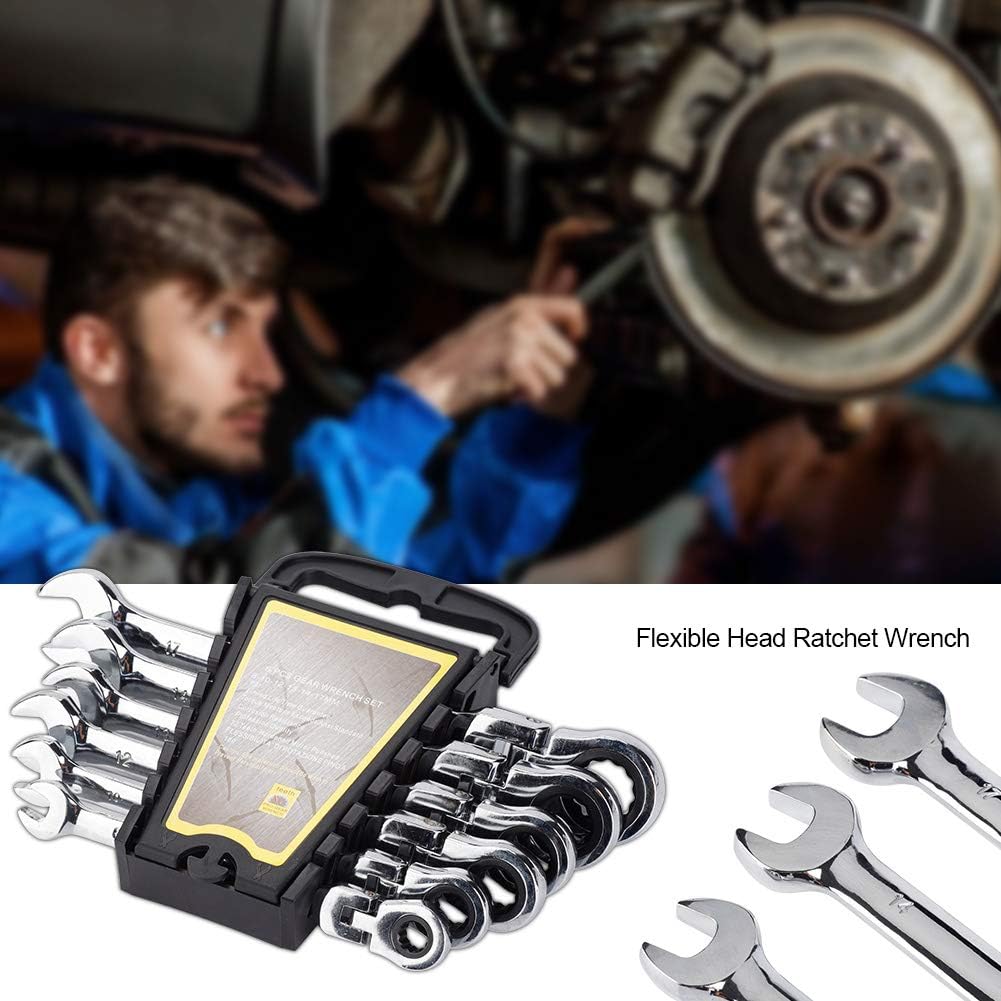 6 Pcs Flexible Ratchet Spanner Set, Flexible Head Multi-Functional Ratchet Conination Spanner Wrench 8-17mm Repair Tools Set
