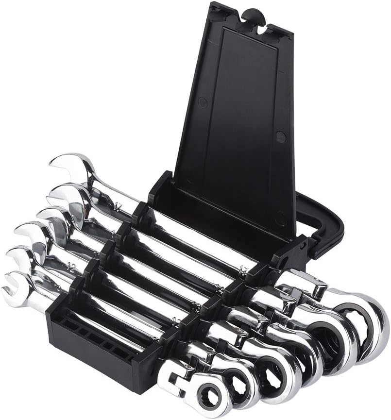 6 Pcs Flexible Ratchet Spanner Set, Flexible Head Multi-Functional Ratchet Conination Spanner Wrench 8-17mm Repair Tools Set