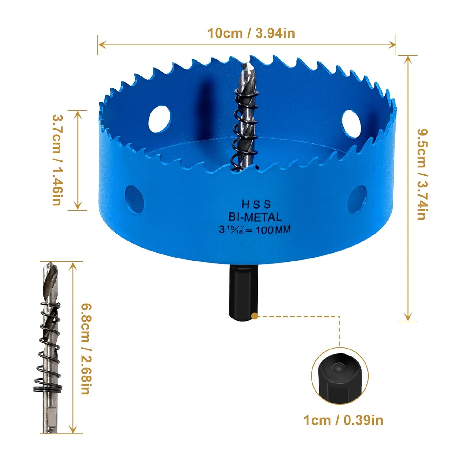 HYCHIKA Seghe a Tazza Bi-Metallica 100mm, Fresa A Tazza per Legno, Iron Alluminio, Cartongesso, Tubi, Plastica, Pannelli di Fibra