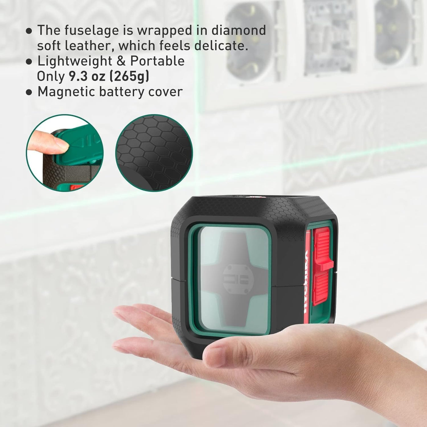 HYCHIKA Green Self-Leveling Cross Line Laser Level 50ft