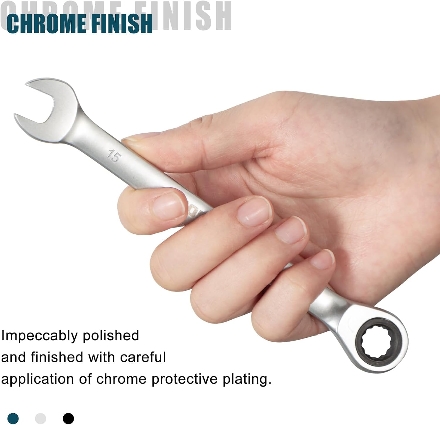 SORAKO 15mm Ratcheting Combination Wrench, Chrome Vanadium Steel Gear Wrench, Industrial Grade Cr-V Steel Gear Spanner