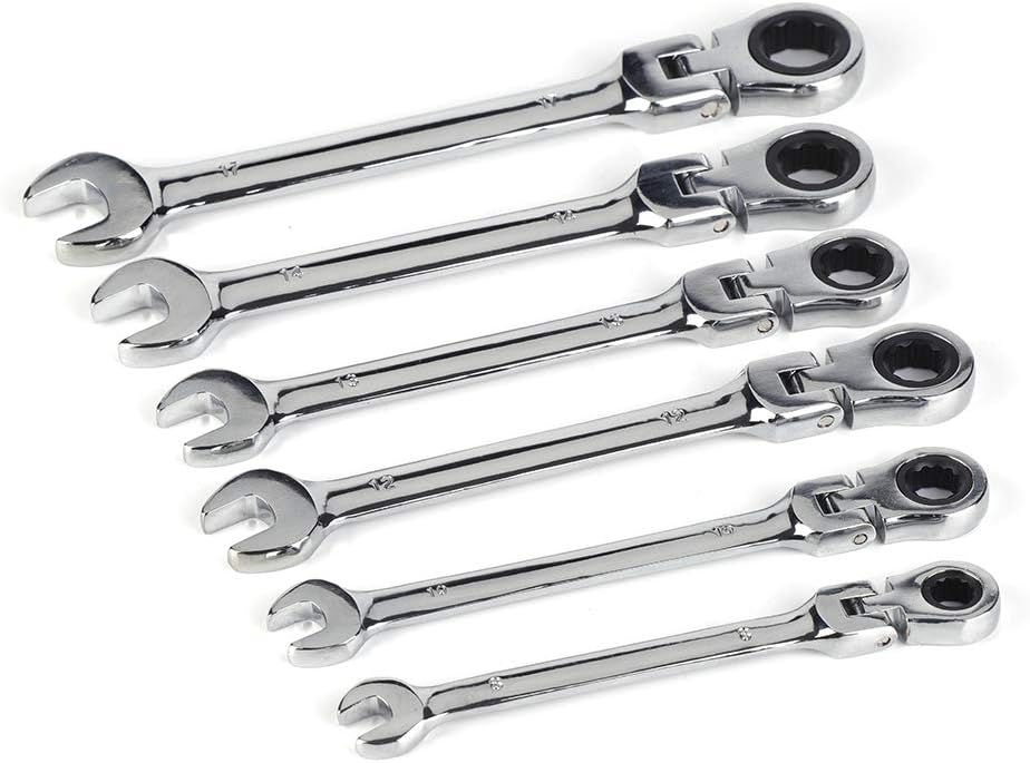 6 Pcs Flexible Ratchet Spanner Set, Flexible Head Multi-Functional Ratchet Conination Spanner Wrench 8-17mm Repair Tools Set