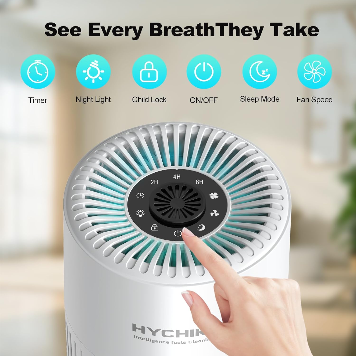 HYCHIKA HEPA Air Purifier for Home Bedroom, 56 CFM CADR, True H13 Filter, 20dB Quiet Sleep Mode, Removes Dust, Pollen, Pet Dander