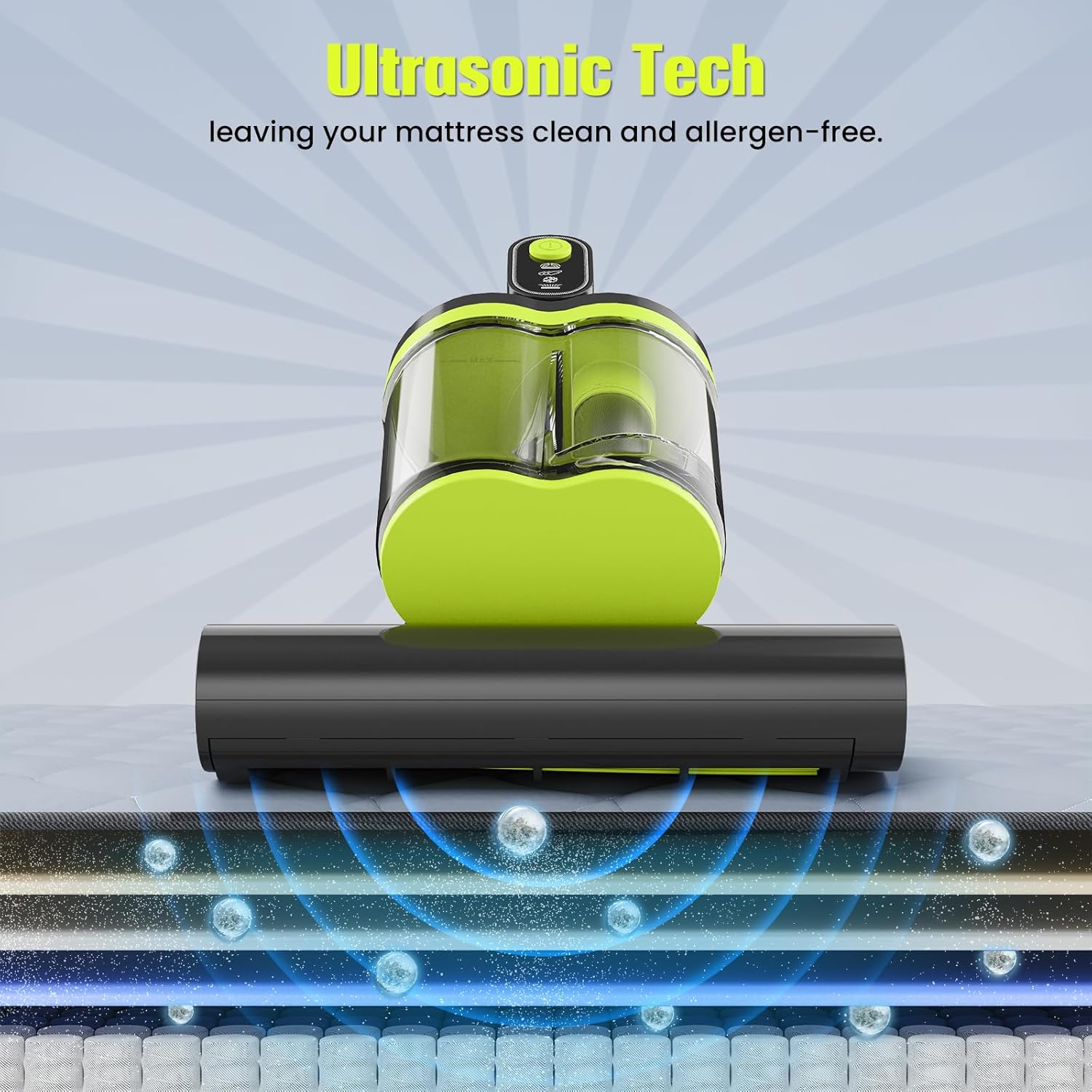 HYCHIKA 5-in-1 Mattress Vacuum Cleaner，16kPa & 36000 CPM with UV-C, Heat, Ultrasonic for Pet Hair and Debris on Bed, Sofa, Carpet