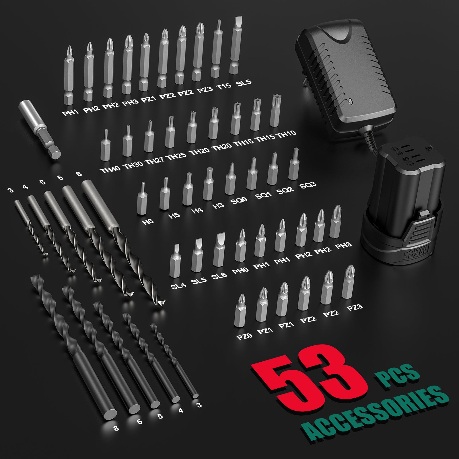 16.8V Brushless Drill Screwdriver, 45 Nm Max, 2-Speed with 23 + 1 Torque Levels, 53 Pieces Accessories, LED Light, 1500 mAh Battery