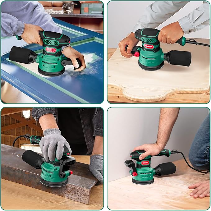 5-Inch Orbital Sander 450W with 20pcs Sandpapers, 6 Variable Speeds(US/EU)